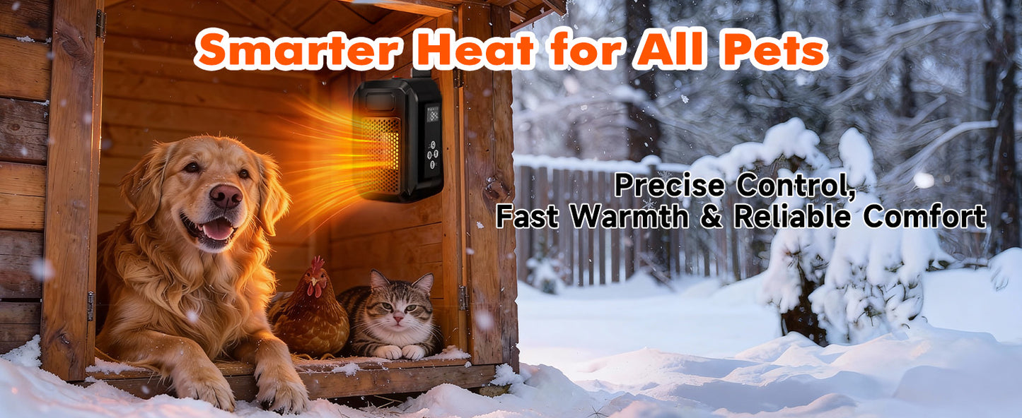 PETNF Dog House Heater with Thermostat & WiFi App Control, 68–104°F Adjustable Temp, 24H Timer, 500W Fast Heating, Safe Anti-Chew Cord, Outdoor Pet Heater for Dogs, Cats & Chicken Coops