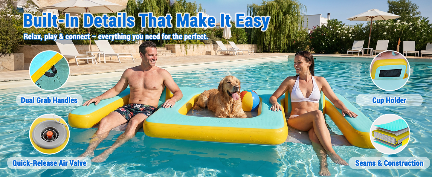 Inflatable Dog Pool Float with Seat, Durable PVC Raft for Adults & Dogs, 242 lbs, Portable Floating Lounge