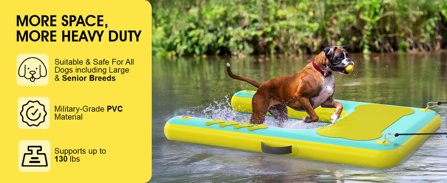 60"×40" Inflatable Dog Water Ramp for Boat & Dock, 240 lbs, EVA Non-Slip, Easy Exit for Large & Senior Dogs