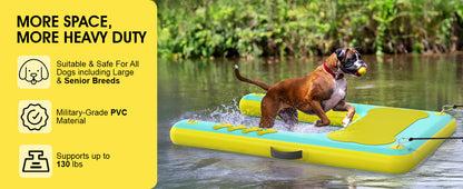 60"×40" Inflatable Dog Water Ramp for Boat & Dock, 240 lbs, EVA Non-Slip, Easy Exit for Large & Senior Dogs