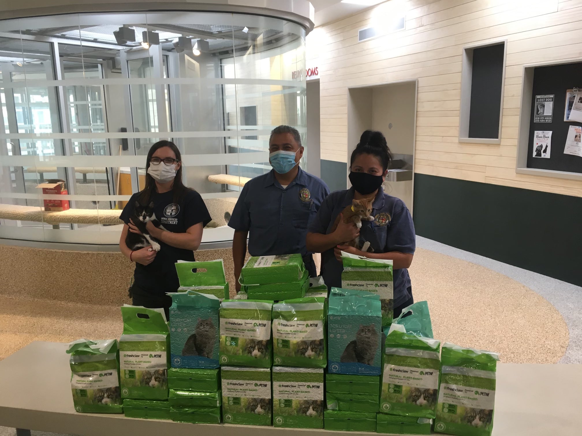 PetNF plant-based cat litter donation delivered to LA Animal Services