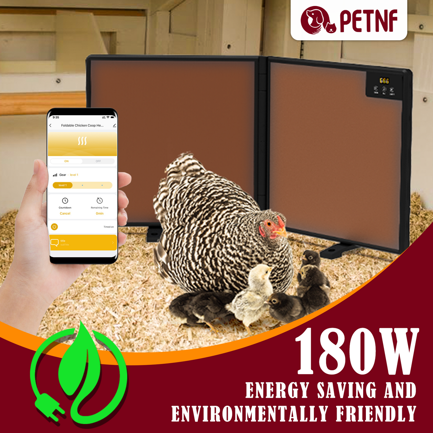 WiFi Control Foldable Chicken Coop Heater, Heat Chicken Heater Energy Efficient Design