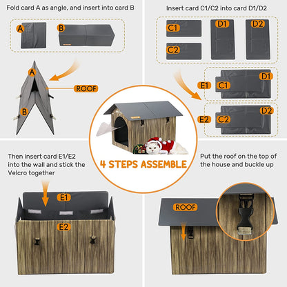 Waterproof Cat House for Outdoor, 2 Doors Heated Cat Bed for Outside Feral Cats