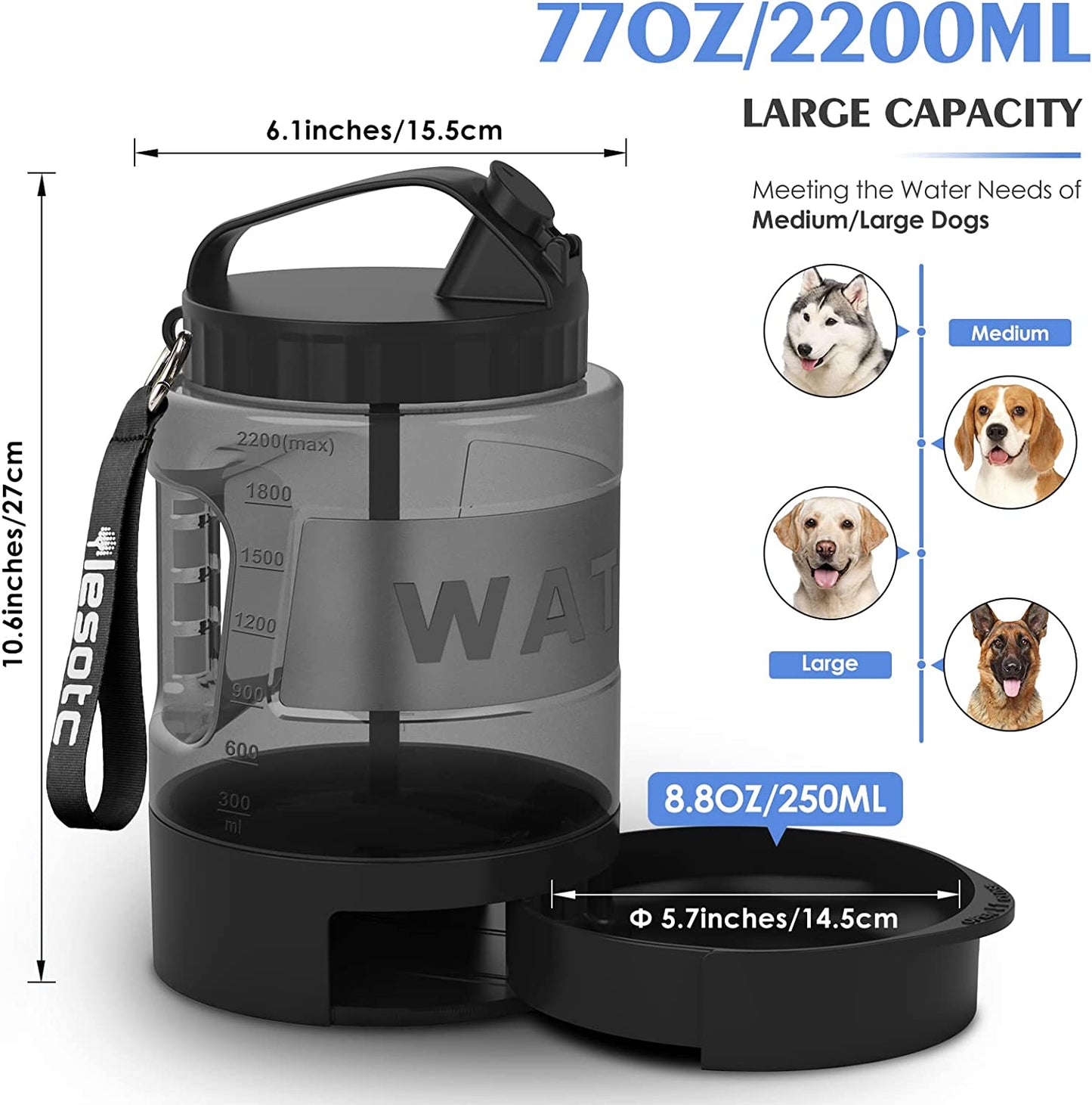 77OZ Dog Water Bowl Dispenser,Travel Dog Bowls for Camping Dog Park Hunting