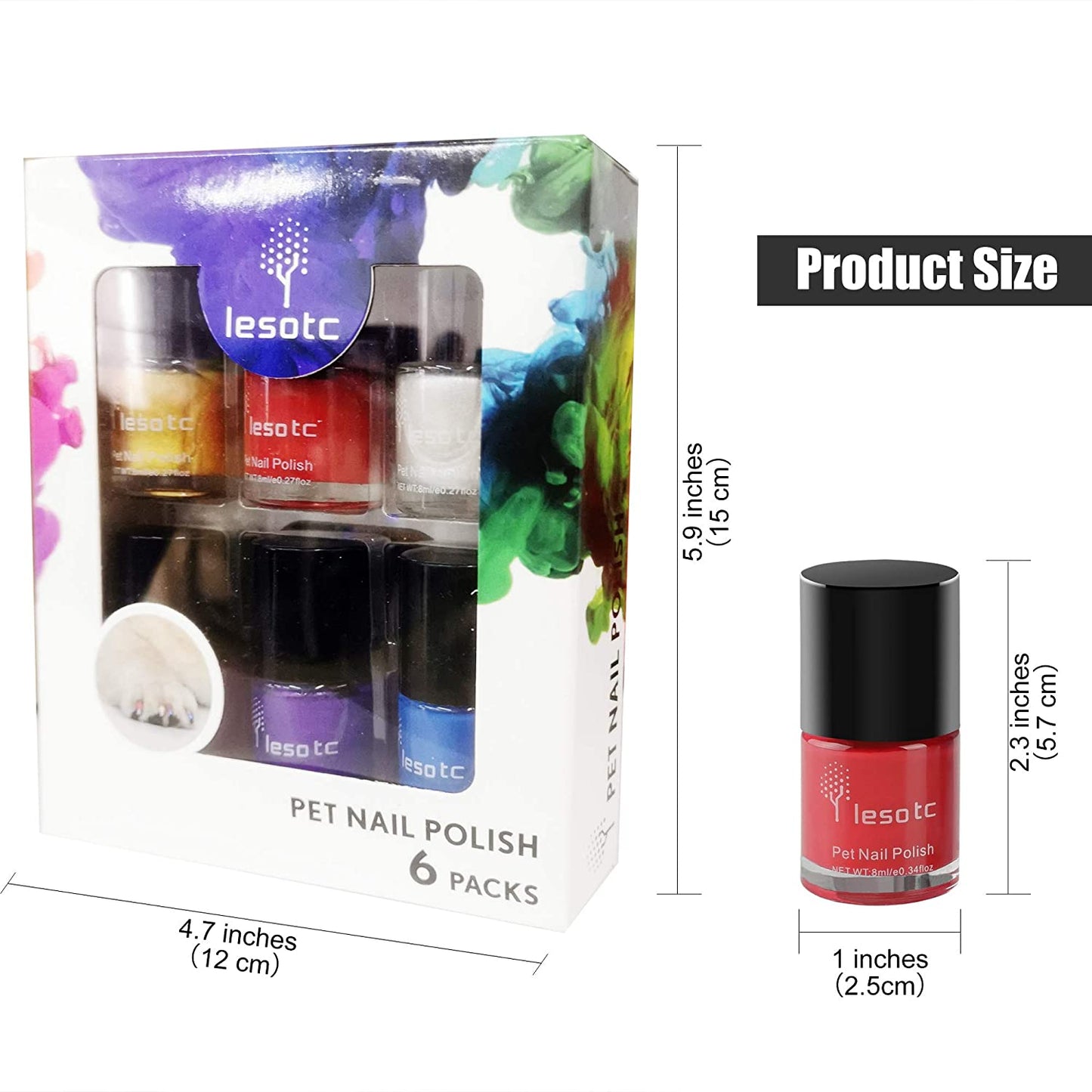 Dog Nail Polish Set,   Non-Toxic Water-based, 6 Color Set