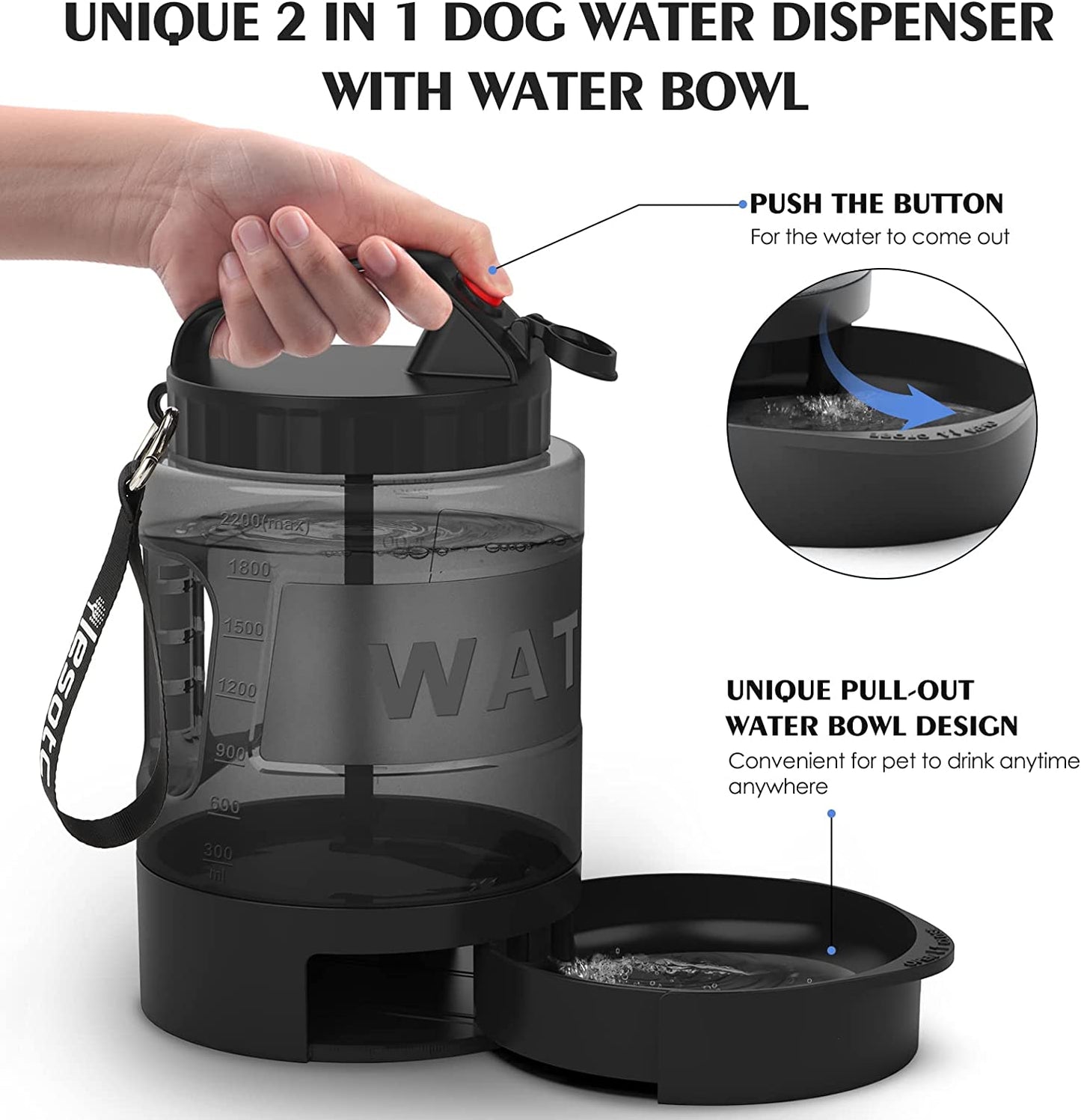 77OZ Dog Water Bowl Dispenser,Travel Dog Bowls for Camping Dog Park Hunting