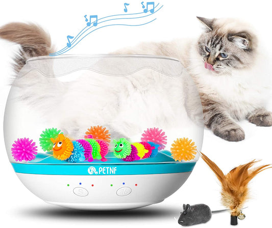 Newest Interactive Cat Toy,Fish Bowl-Shaped Kitten Toys,Cat Feather Toys Timer Setting