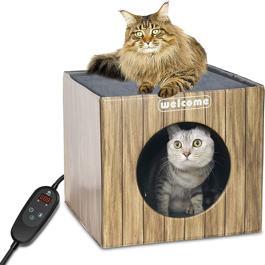 Heated Cat House, Heating Cat Houses for Outdoor Indoor Cats and Small Dogs with Heated Mat