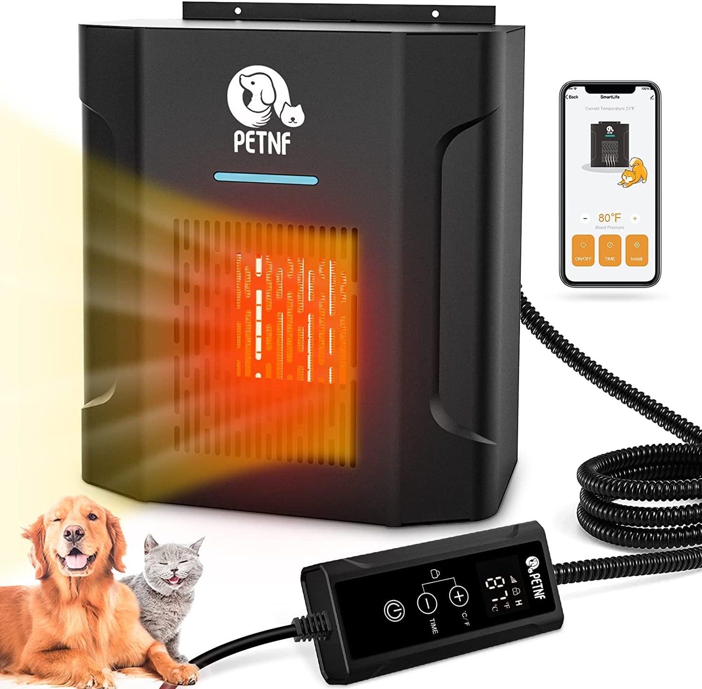 Dog House Heater with Thermostat & App Remote Control, 300W Safe Heater for Dog Houses Outdoor
