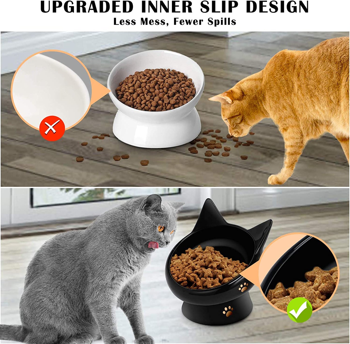 Cat Bowl,Raised Cat Food Bowls Anti Vomiting,Tilted Elevated Cat Bowl,Ceramic