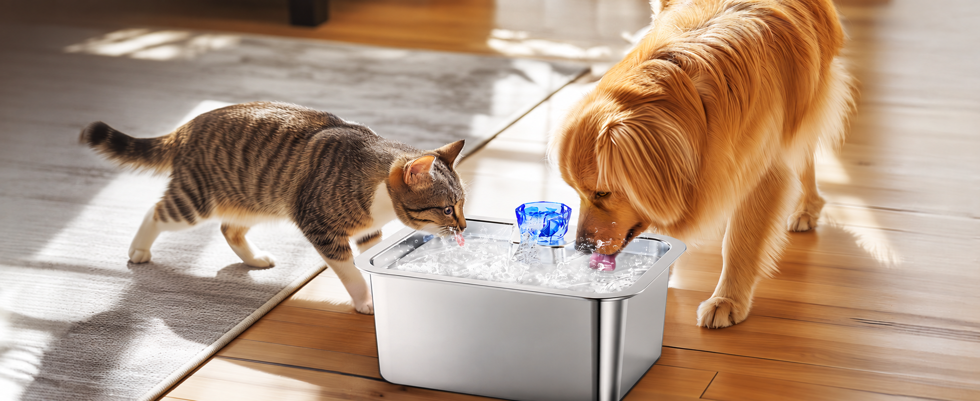 PetNF large-capacity stainless steel hydration system in a pet home